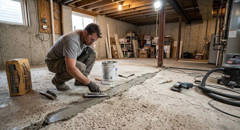 Cracked Basement Floor Repair in Henrico County, VA